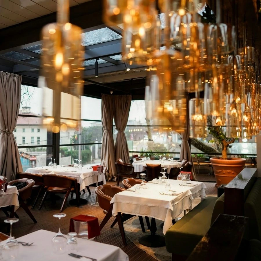 Premium networking venue interior with warm lighting