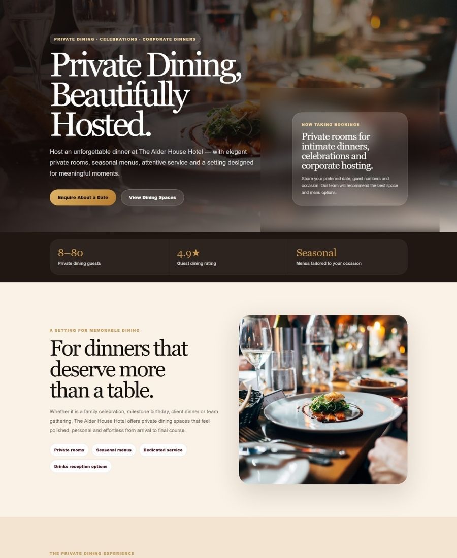 Private dining experiences page example