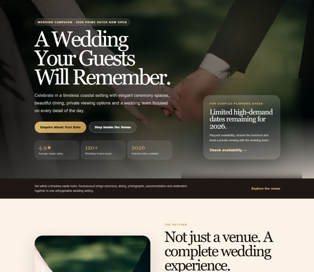Luxury hotel wedding EventLift example page