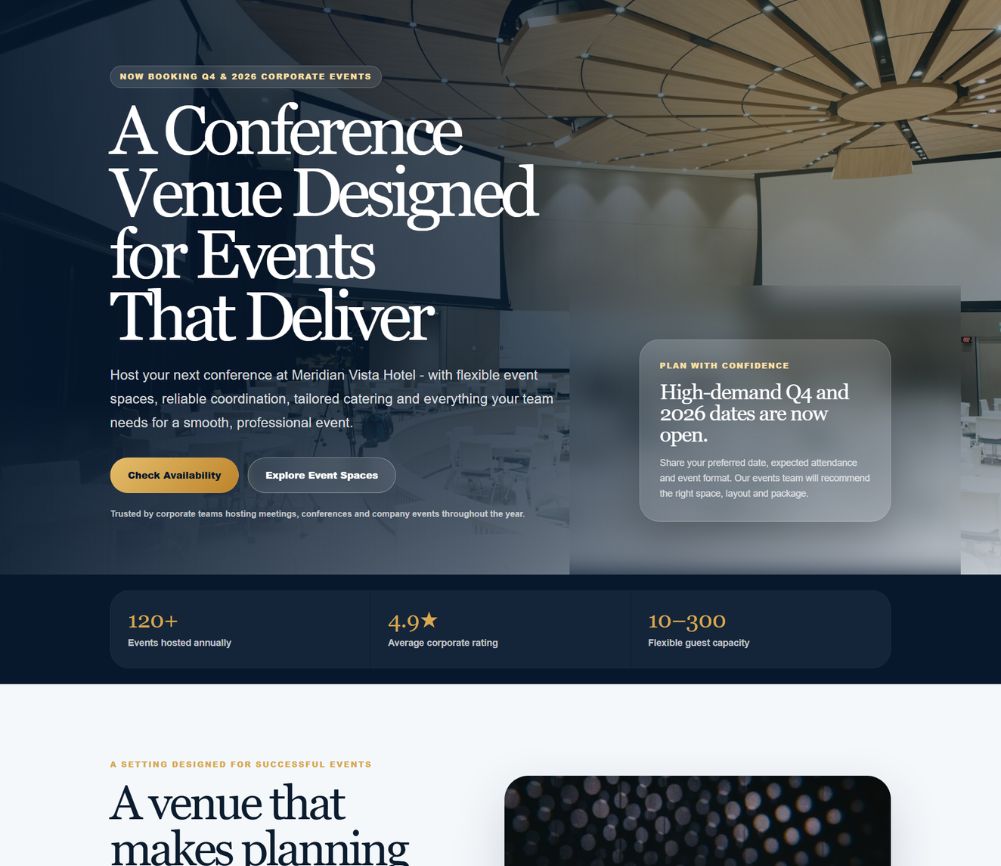 Corporate events and conferences EventLift example page
